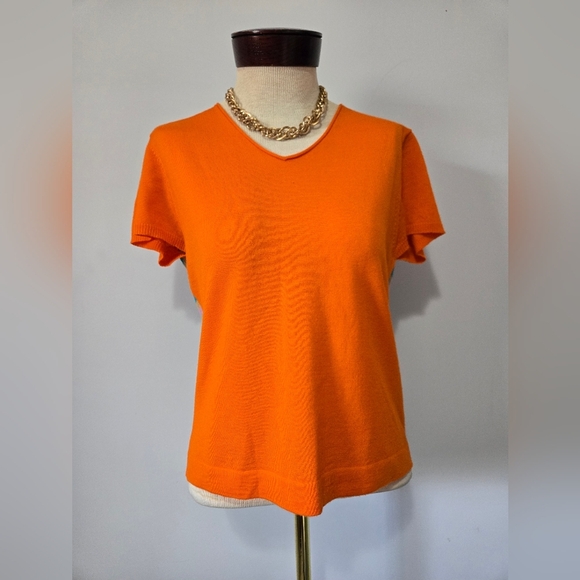 LIVIA VANEZETTI ITALY Wool/ Cashmere/Silk Orange Short Sleeve Top,Striped Back.M - Picture 2 of 12